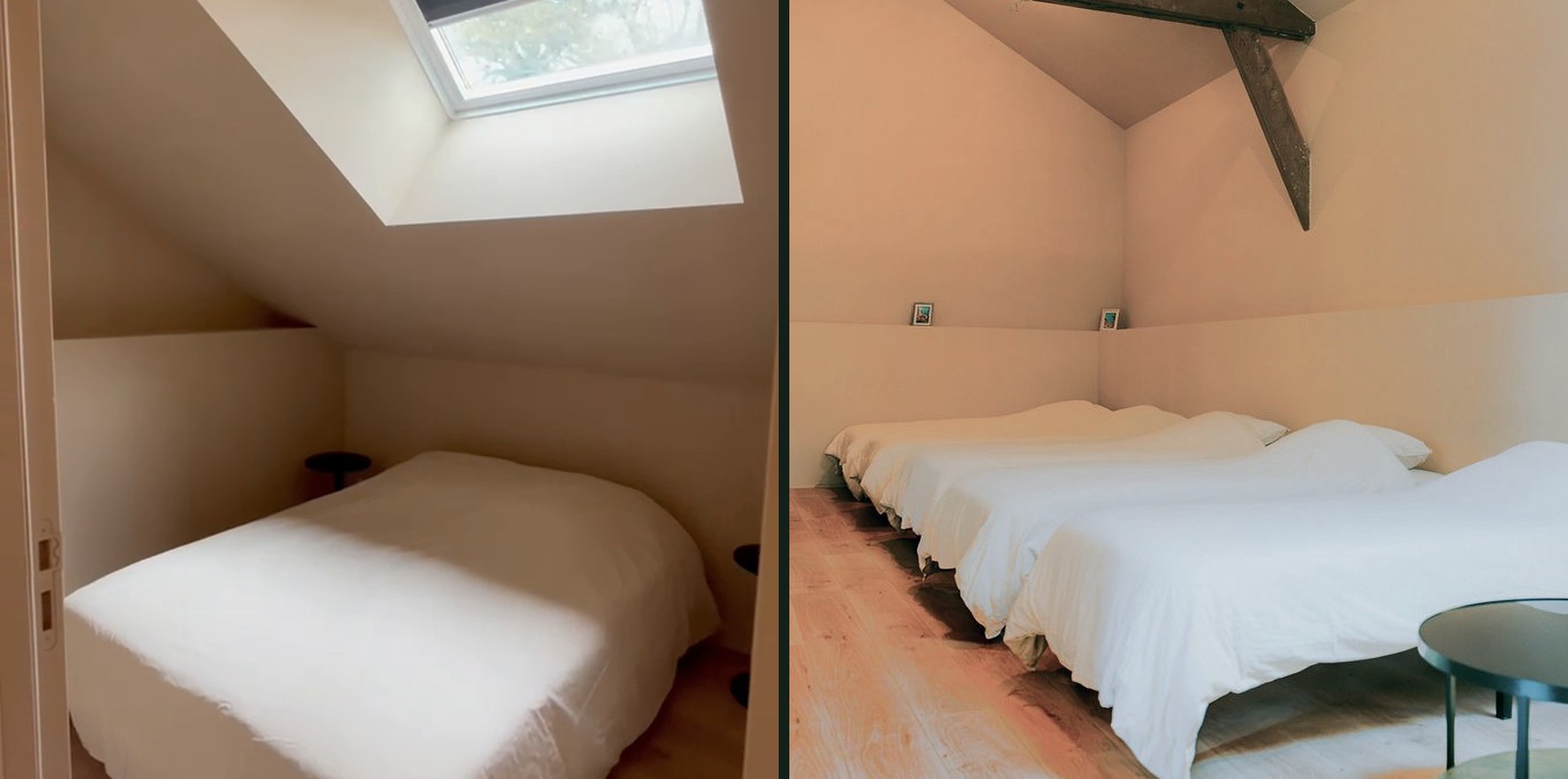 Une chambre sous la fenêtre de toit et le dortoir de la dépendance